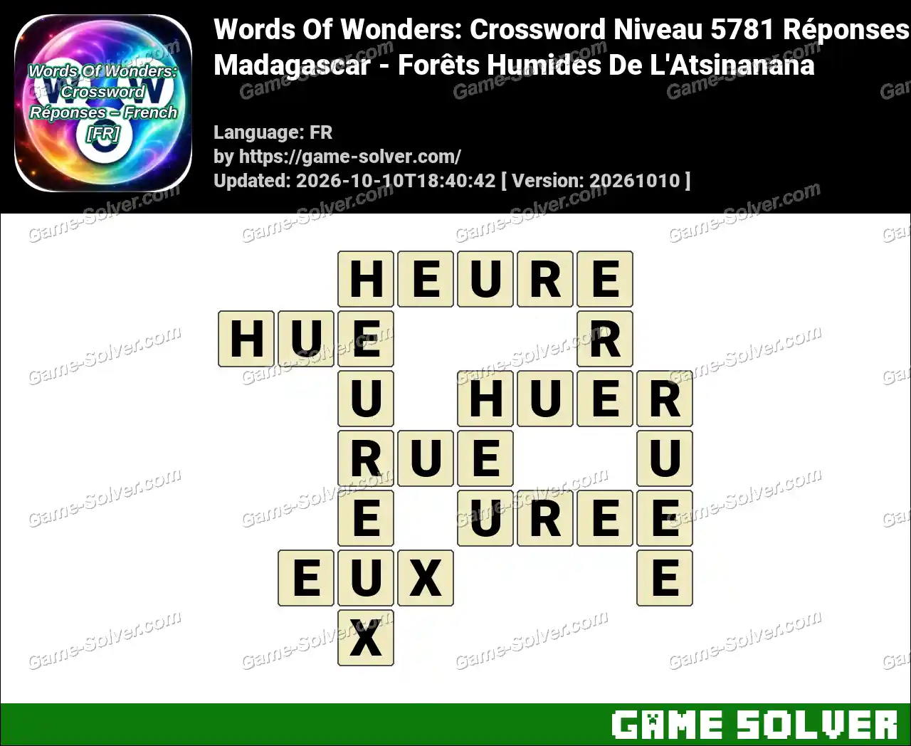 Words Of Wonders: Crossword Niveau 5781 Réponses – Madagascar – Forêts Humides De L’Atsinanana